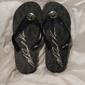 Michael Kors Black Flip Flops with Logo Detail
